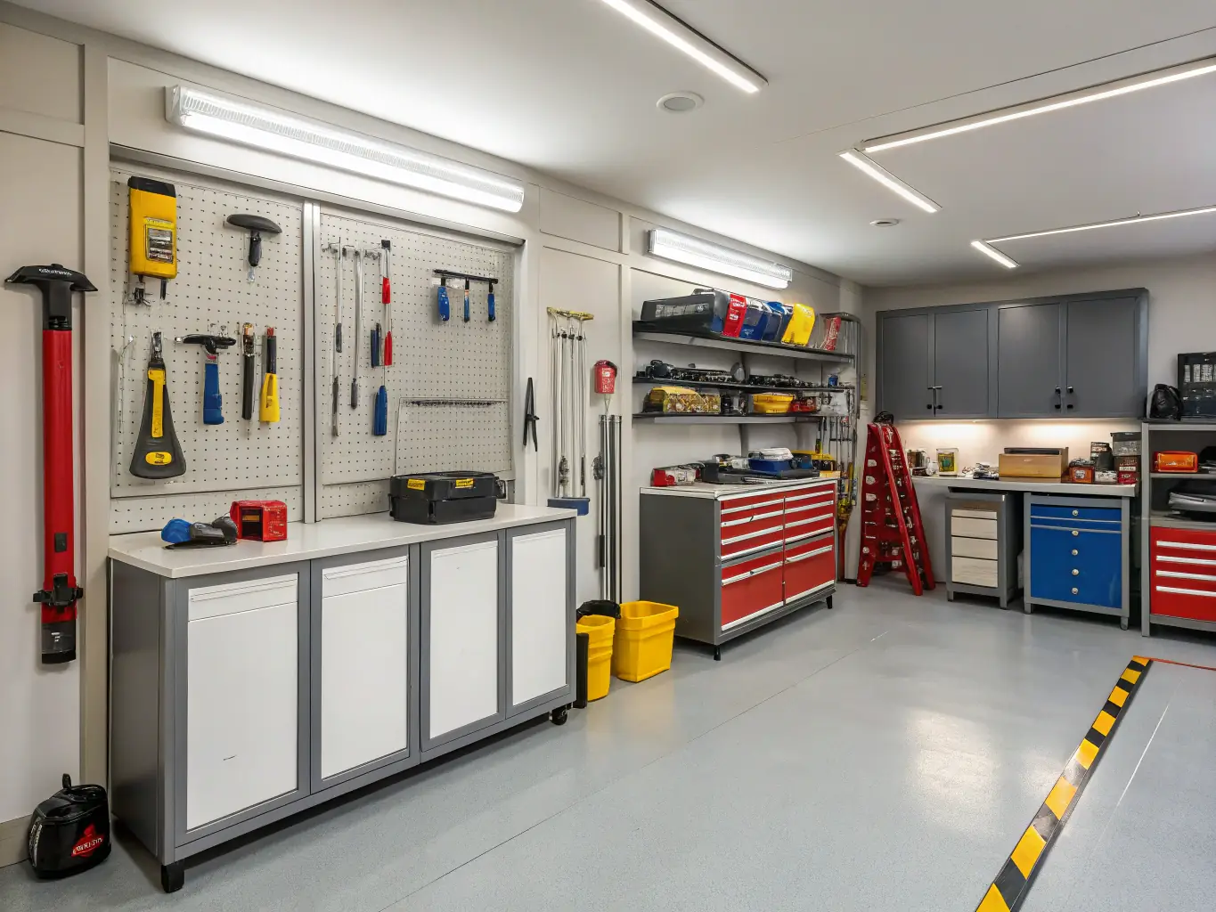 A clean and organized garage after Todo Haul & Clean's property maintenance service, with tools neatly arranged.