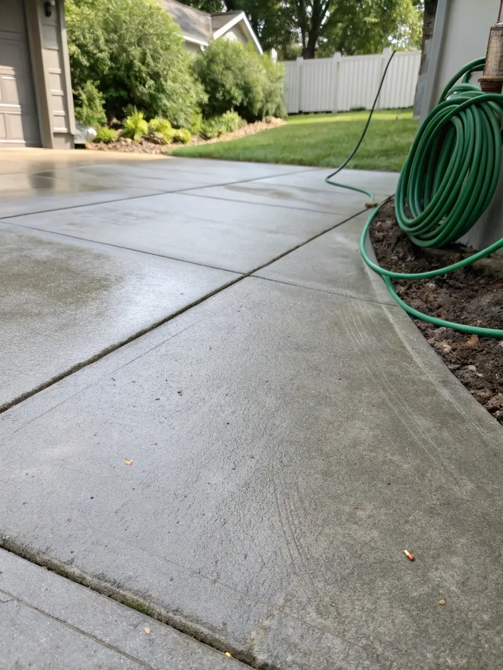 A photo of a sparkling clean driveway after pressure washing, removing stains and dirt, demonstrating Todo Haul & Clean's property maintenance service.