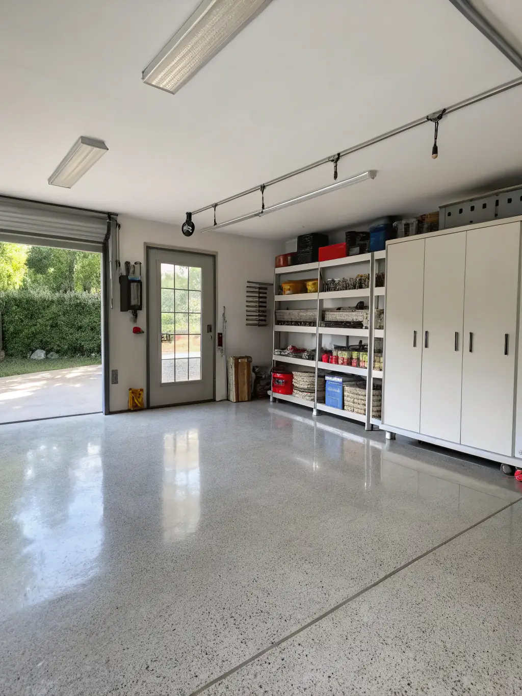 An image depicting a clean and organized garage after a junk removal service, with neatly stacked boxes and clear floor space, illustrating Todo Haul & Clean's junk removal capabilities.