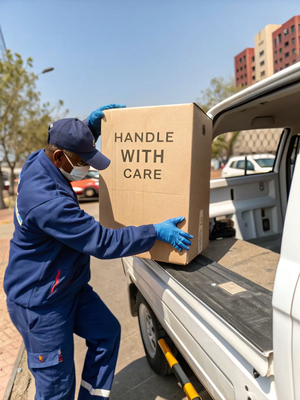A worker from Todo Haul & Clean carefully loading a large, bulky item onto a truck, showcasing their professional handling of heavy items.